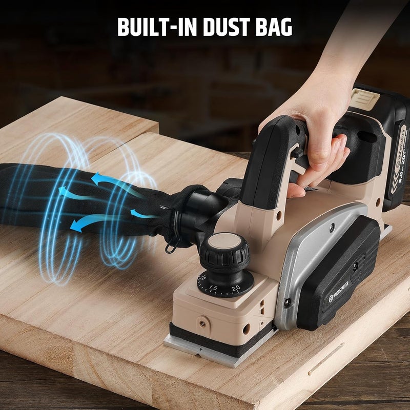 WOODSTARTER مخطط يدوي كهربائي لاسلكي لماكيتا (أداة عارية)، محرك بدون فرش، 15000 دورة في الدقيقة، مخطط خشب مع دليل حافة وحقيبة غبار، عرض تخطيط 3-1/4 بوصة، مثالي لتشطيب الخشب - Image 5